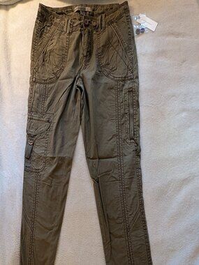 ANTHROPOLOGIE MARRAKECH NEW WOMEN'S CARGO PANTS 27 Petite Moss Gray Green